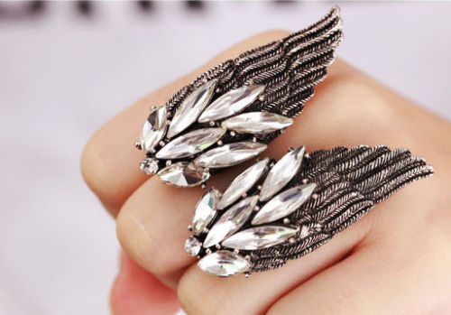 Fashion Punk Style Bronze Wings Rhinestone Personality