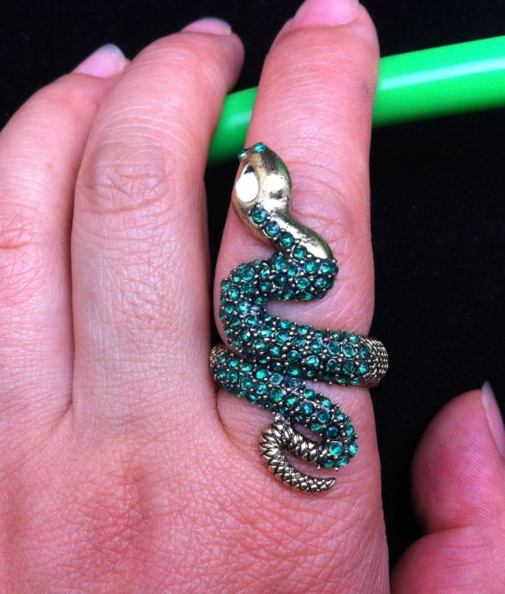 Green Rhinestone Animal Bronze Snake Ring