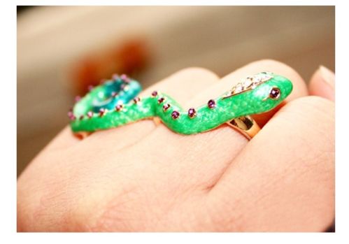 Hot New Design Fashion Punk Style Blue&Green Snake Rhinestone En