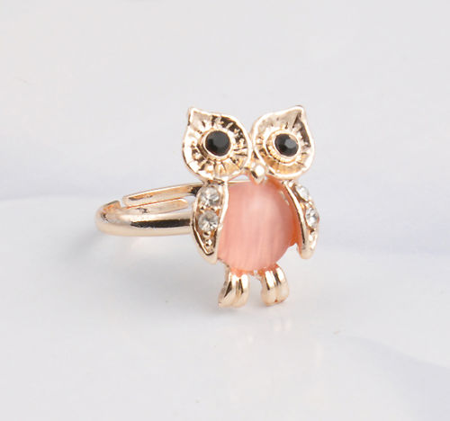 Cute Mini Owl Crystal Gold Adjustable Rings