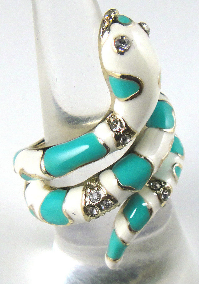 Vivid Cute Snake Crystal Enamel Size 6 Ring c360